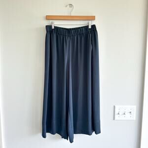 VINCE Wide Leg Satin Pull On Cropped Pants Blue M